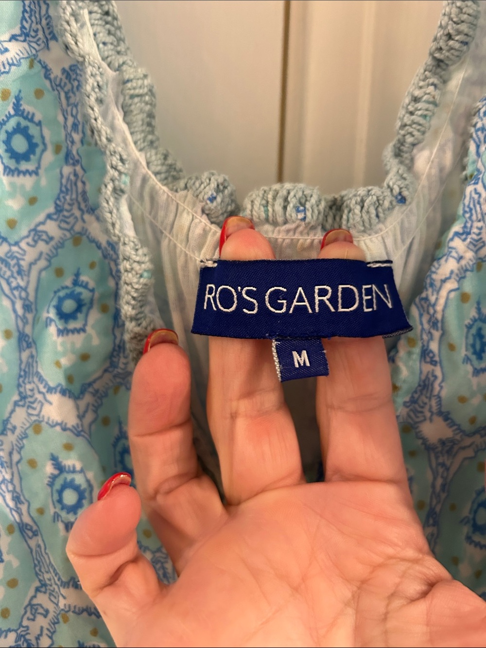 Ro’s Garden Maxi Dress Turquoise White Medium Cotton - Picture 2 of 4